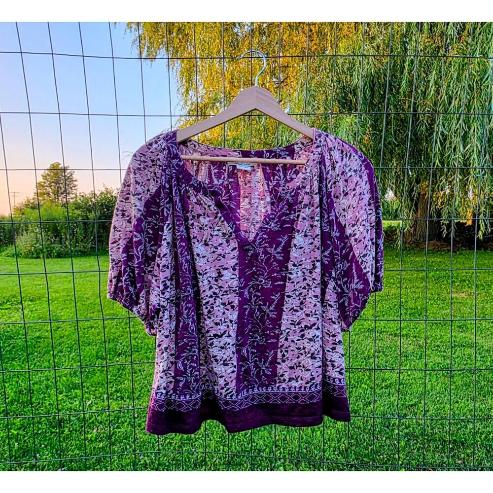Rachel Zoe Purple Boho Peasant Top L
